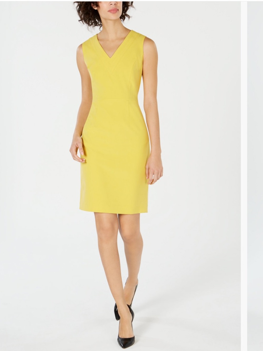 *NWT* Nine West Bright Yellow V-Neck Sheath Midi Sheath Dress